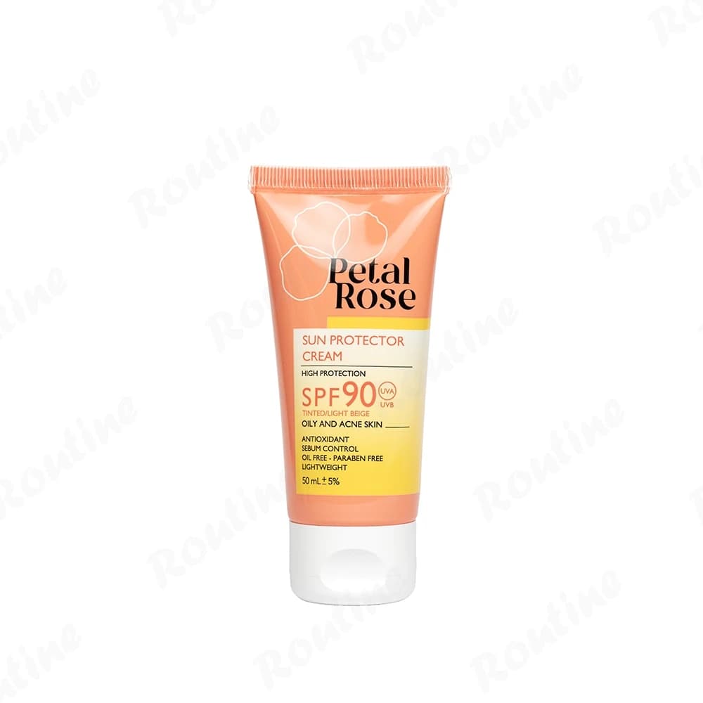 کرم ضد آفتاب رنگی پتال رز مناسب پوست چرب SPF90 (بژ روشن)