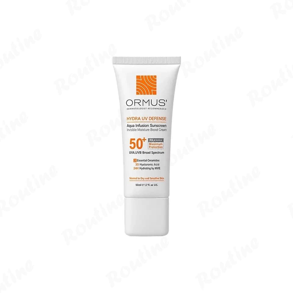 کرم ضد آفتاب بی رنگ هیدرا (Hydra) با SPF50 مناسب پوست نرمال تا خشک و حساس اورموس 50 میلی لیتر